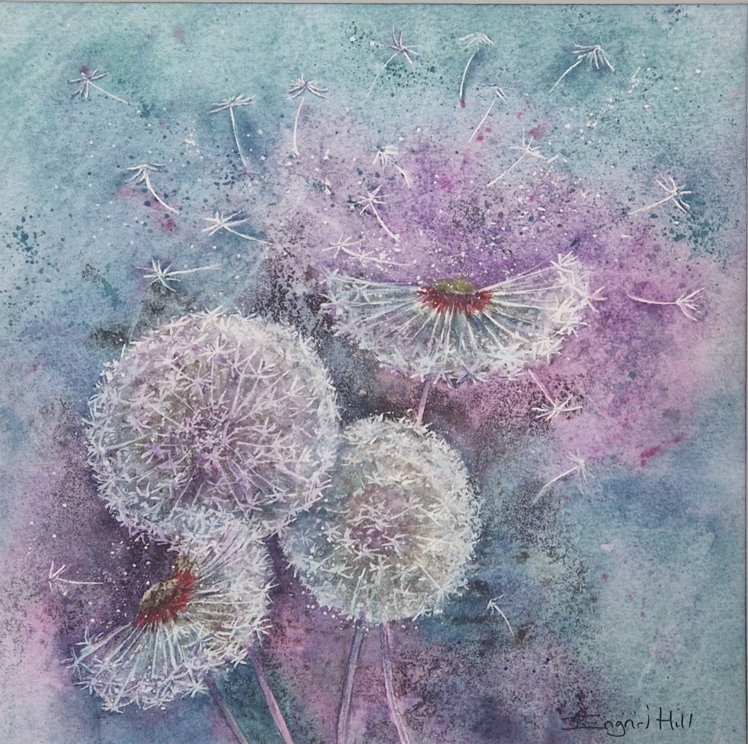 print of a painting of dandelion seed heads