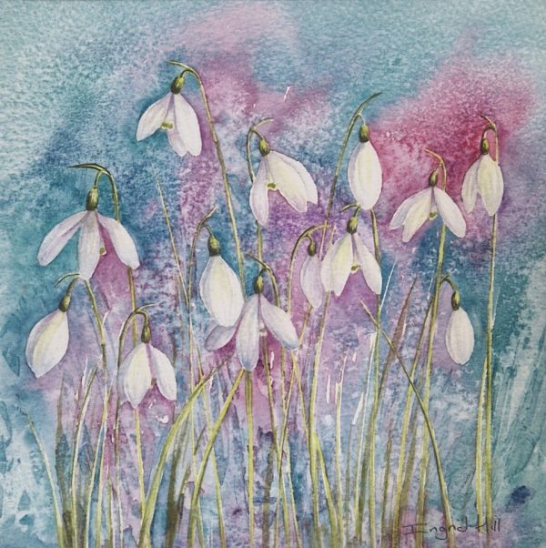 Print of snowdrop flowers painted in watercolour