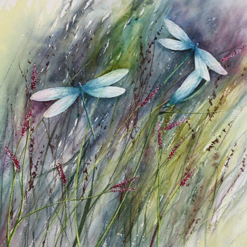 Between The Reeds - a dragonfly painting