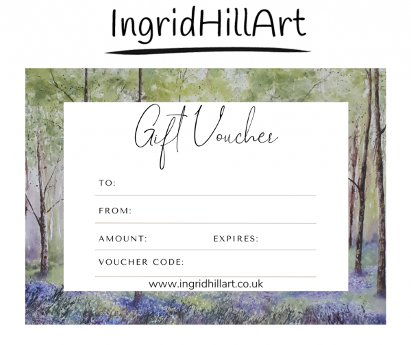 Gift Voucher with a bluebell wood background