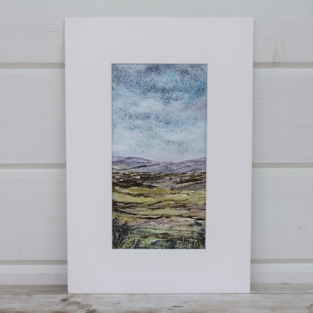 Heather Moor - Mini Landscapes Series, mixed media painting mounted
