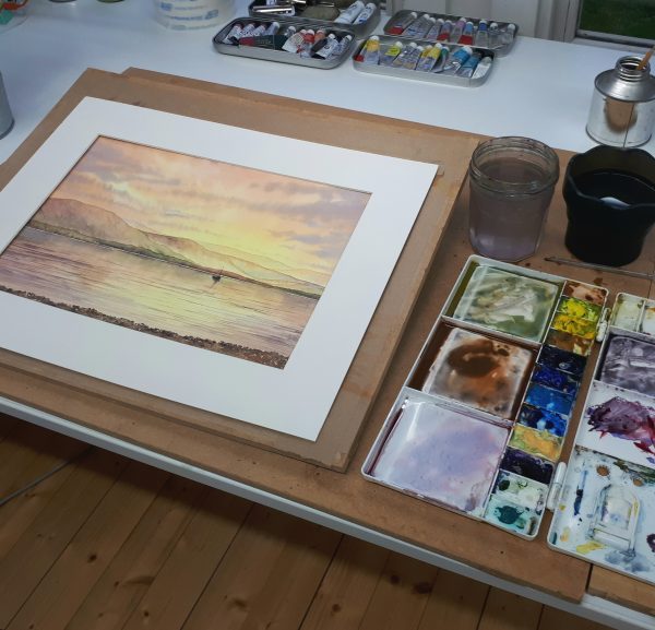 The finished sunset watercolour workshop painting