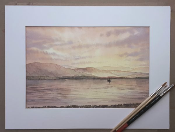 The finished sunset watercolour workshop painting