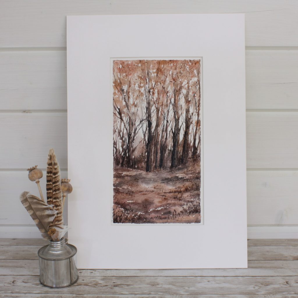Autumn Woodland Series ixed Media Woodland painting with feather