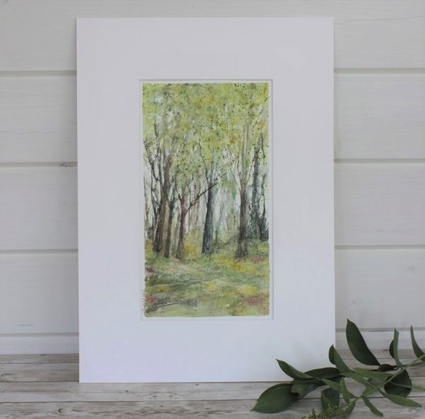 Summer Mixed Media Painting with sprig of leaves