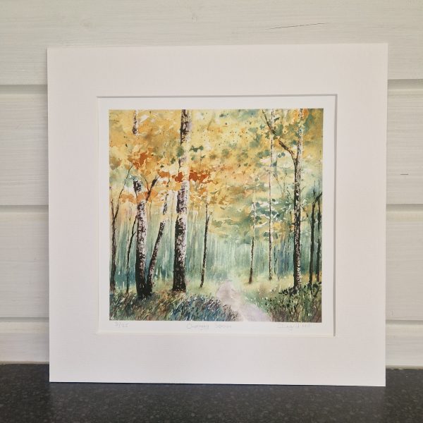 Mounted print of an autumn woodland painting