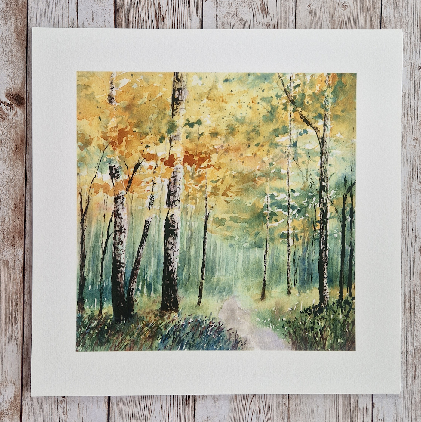 Print of a path through an autumn woodland
