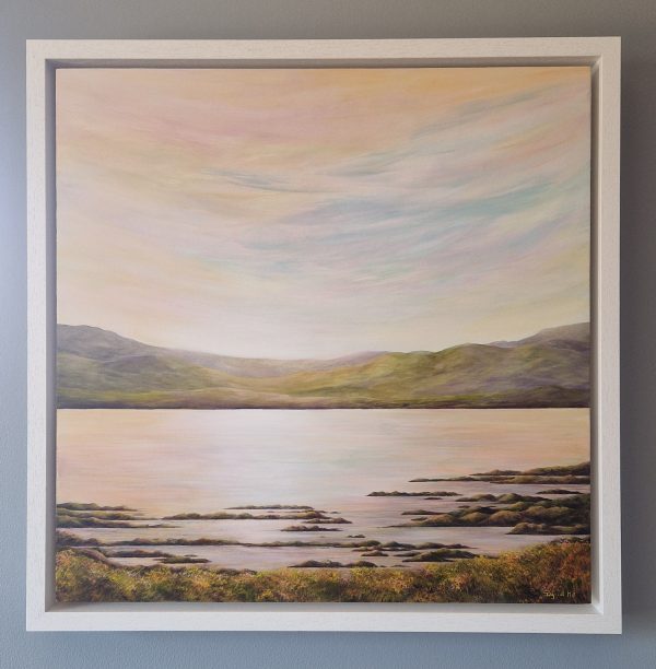 Tranquil Harmony is an atmospheric landscape painting in a white frame.