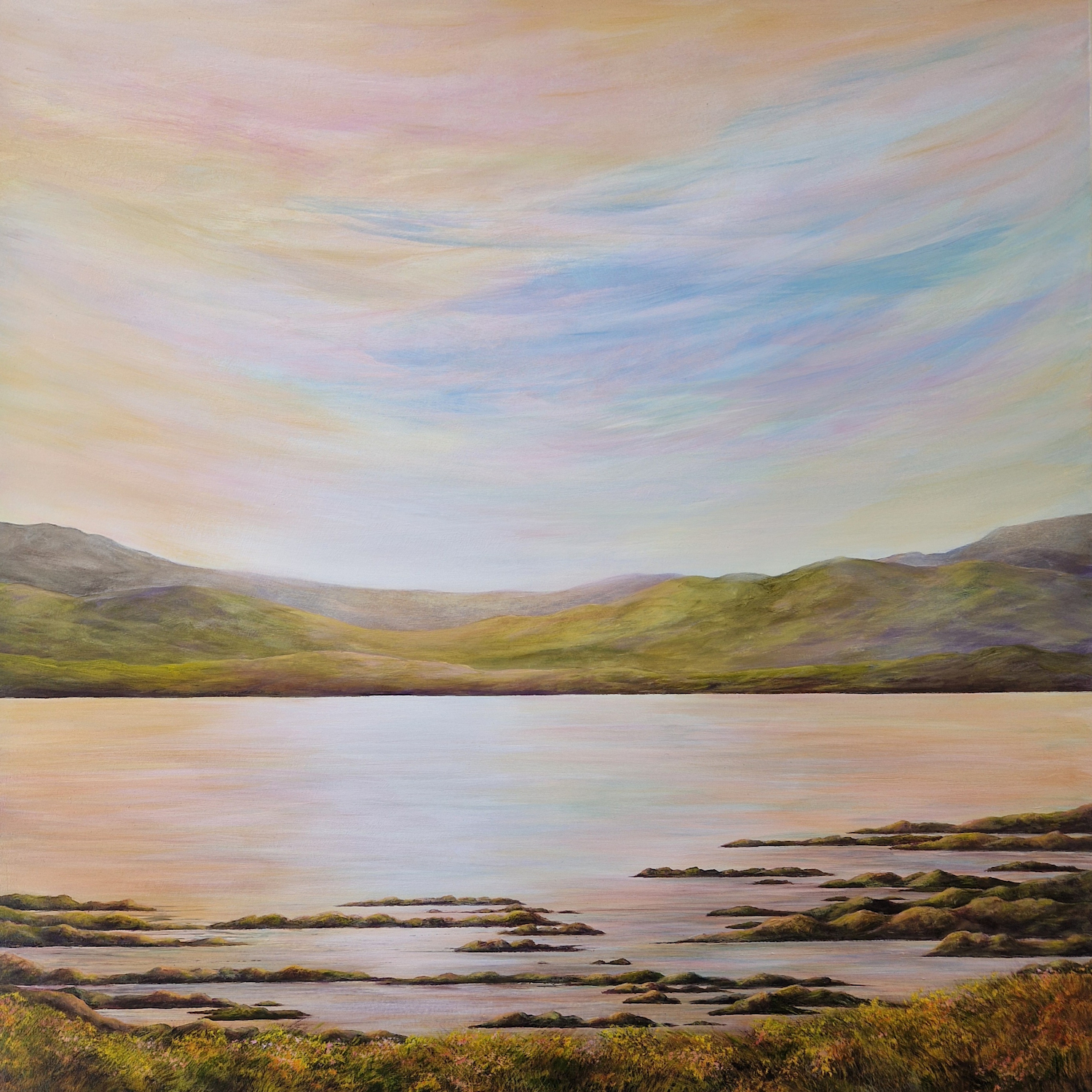 Tranquil Harmony is an atmospheric acrylic painting inspired by Loch Awe